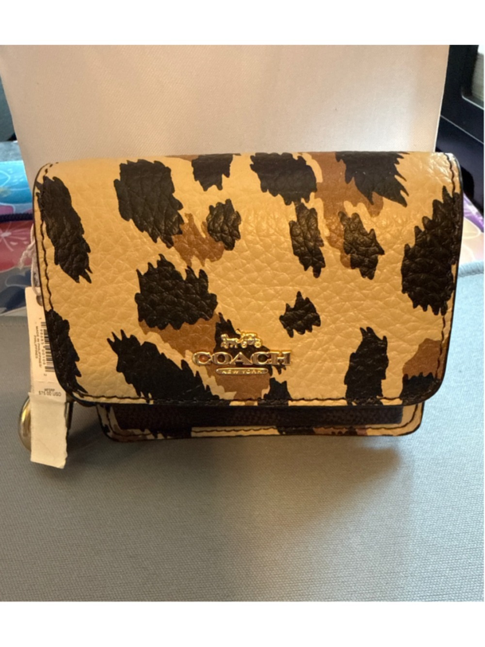 NEW Coach Mini Klare Leopard Print Bag Charm Coin Purse Keychain CCE82 NWT